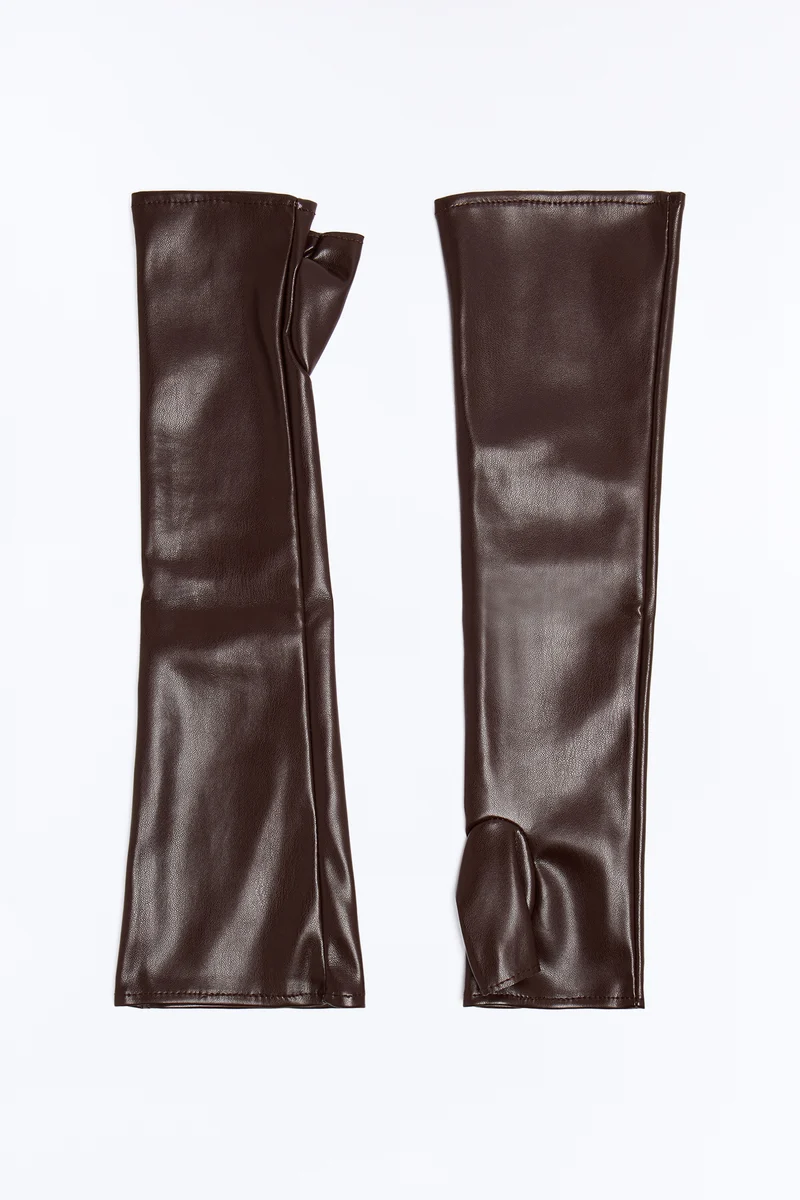 Modern Edge Faux Leather Fingerless Gloves - Brown