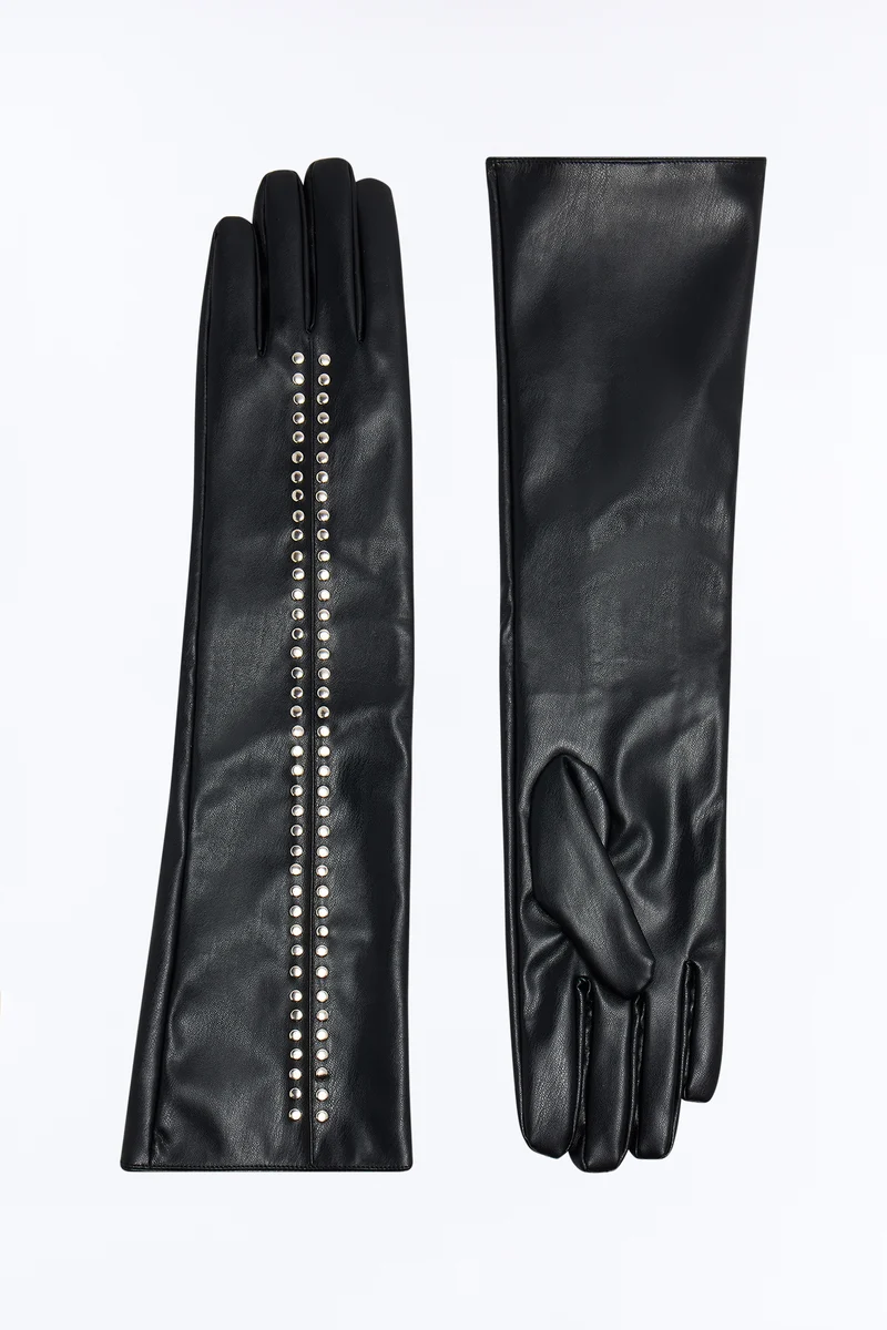 Fierce Glam Faux Leather Gloves - Black