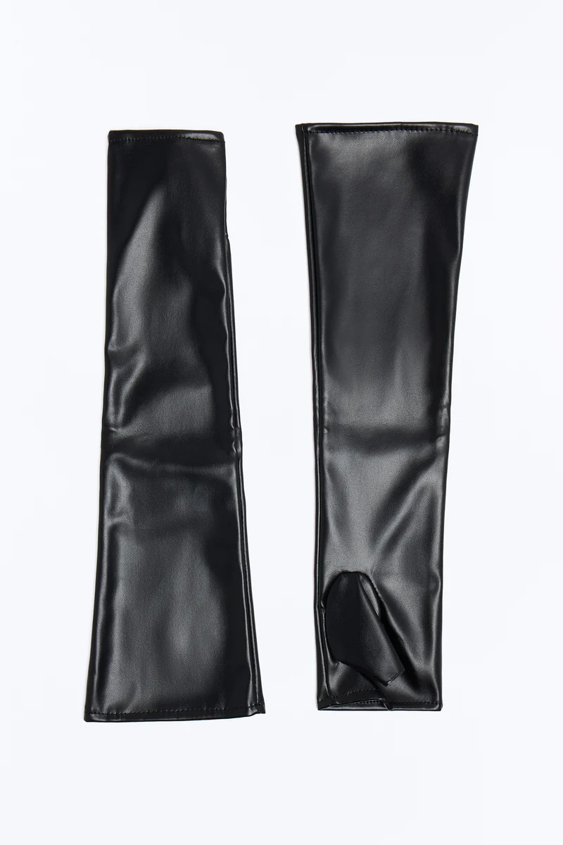 Modern Edge Faux Leather Fingerless Gloves - Black