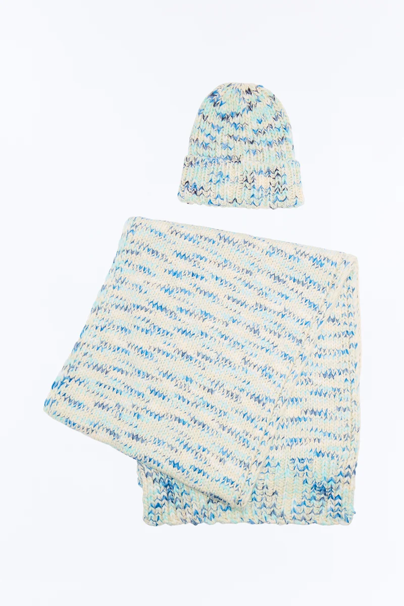 Winter Ready Beanie And Scarf Set - Blue/combo