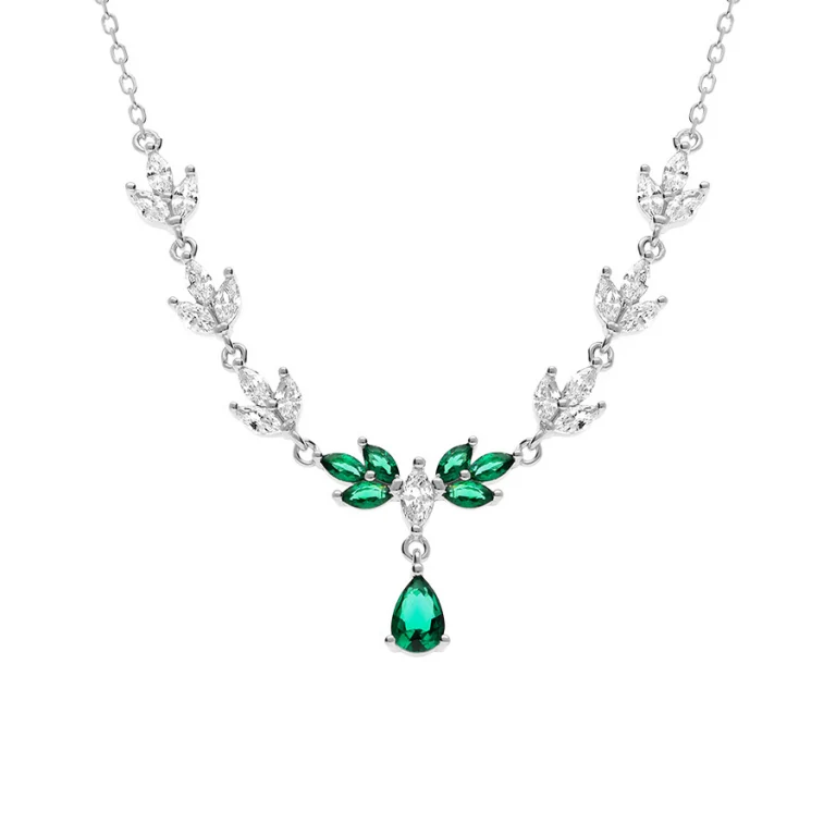 Collier oxydes verts et blancs goutte – Argent 925 rhodié | Azuline