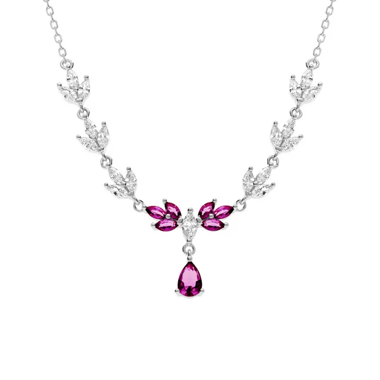 Collier oxydes rouge et blanc motif floral – Argent 925 rhodié | Azuline