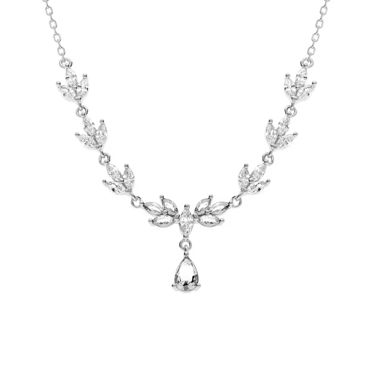 Collier motif feuilles oxydes blancs – Argent 925 rhodié | Azuline
