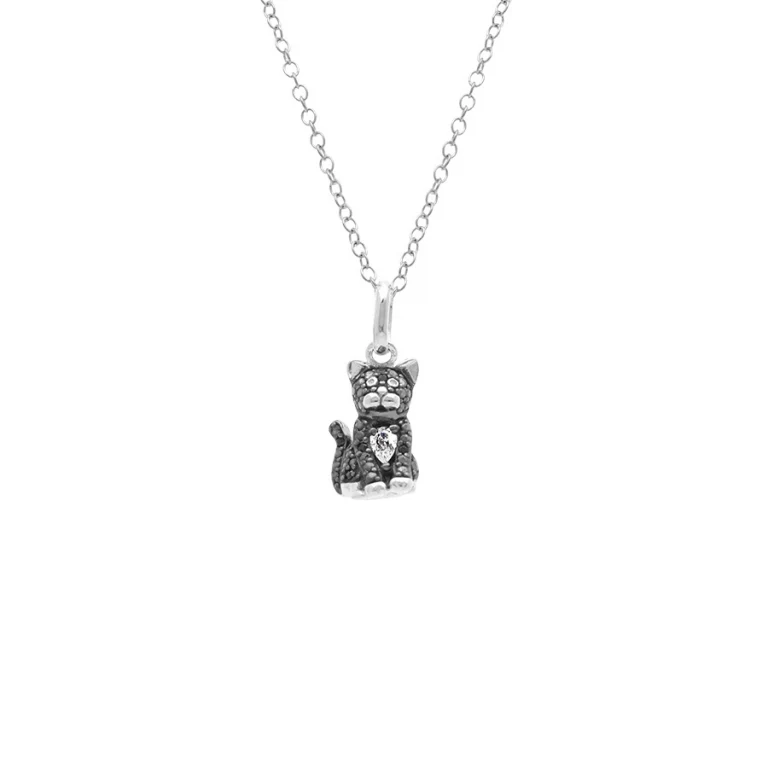 Collier chat oxydes noirs et blancs – Argent 925 rhodié | Azuline