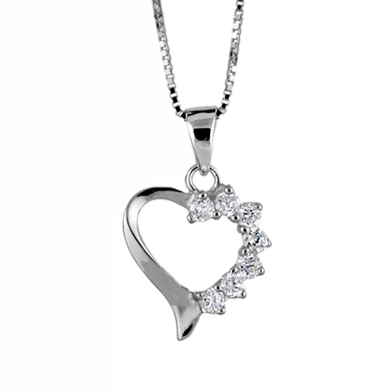 Collier cœur oxydes blancs – Argent 925 rhodié | Azuline