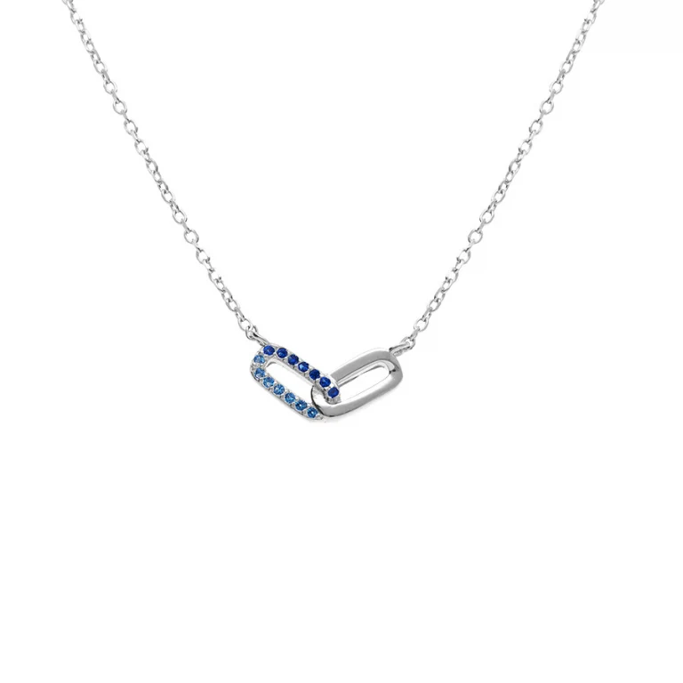 Collier 2 rectangles entrelacés oxydes bleus – Argent 925 rhodié | Azuline