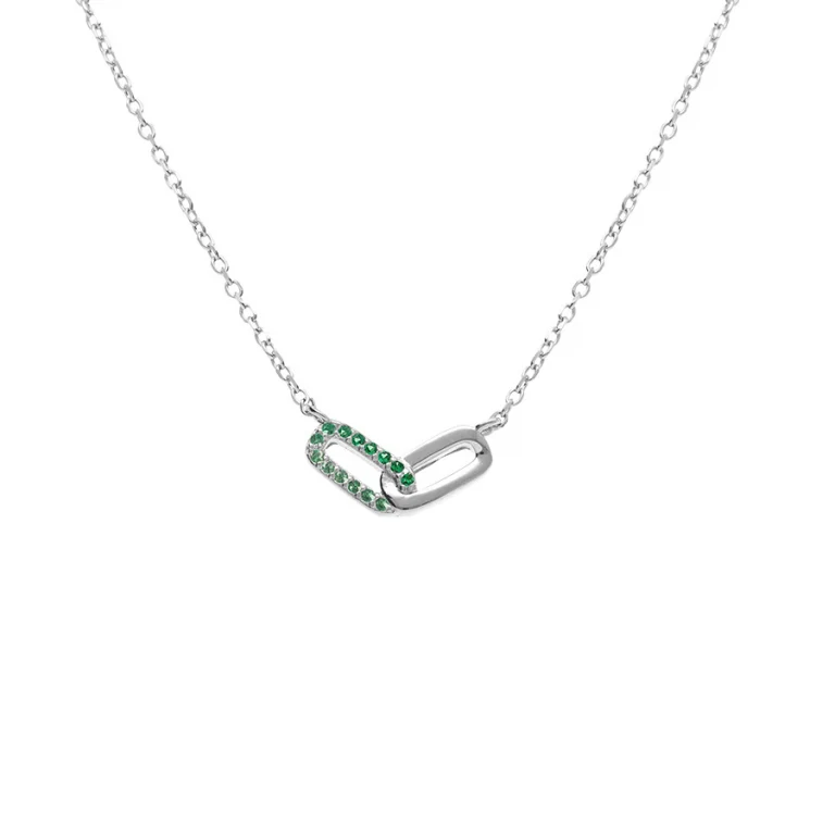 Collier rectangles entrelacés oxydes verts – Argent 925 rhodié | Azuline