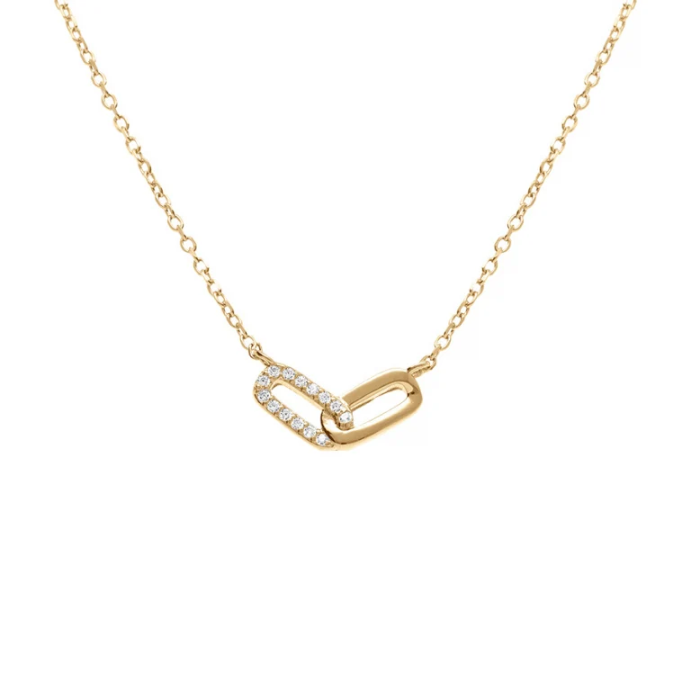 Collier rectangles entrelacés oxydes blancs – Argent 925 doré | Azuline
