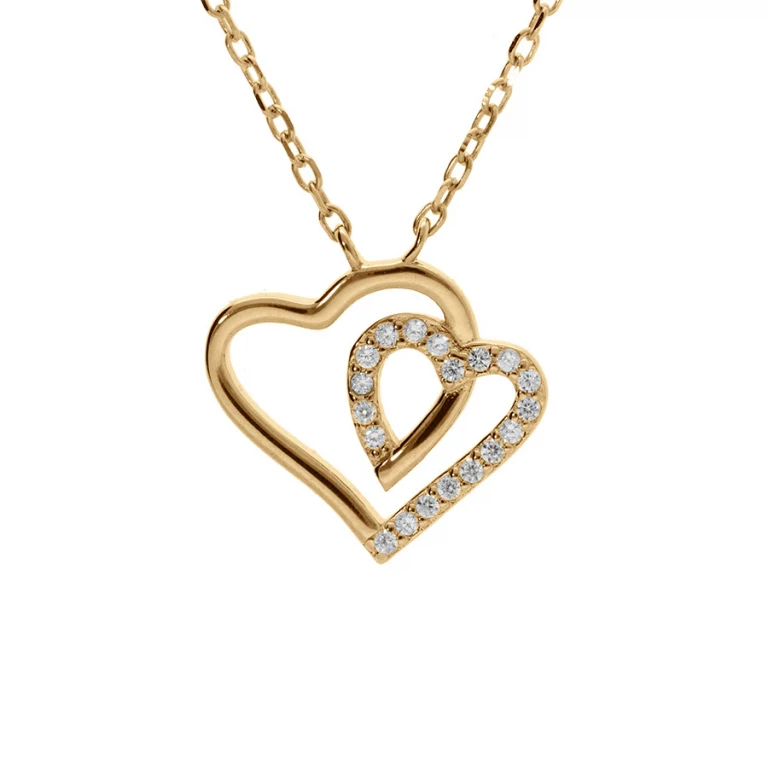 Collier double cœur oxydes blancs – Argent 925 doré | Azuline