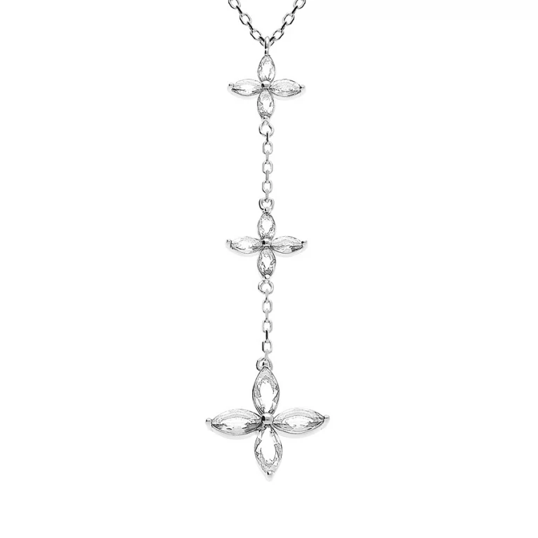 Collier motif 3 fleurs oxydes blancs – Argent 925 rhodié | Azuline