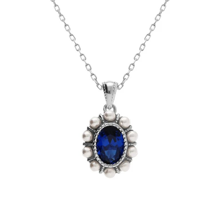 Collier motif ovale oxydes bleus – Argent 925 rhodié | Azuline