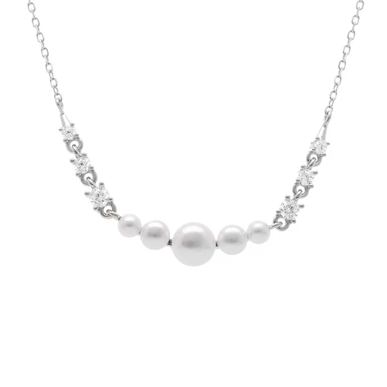 Collier 5 perles blanches imitation et oxydes blancs – Argent 925 rhodié | Azuline