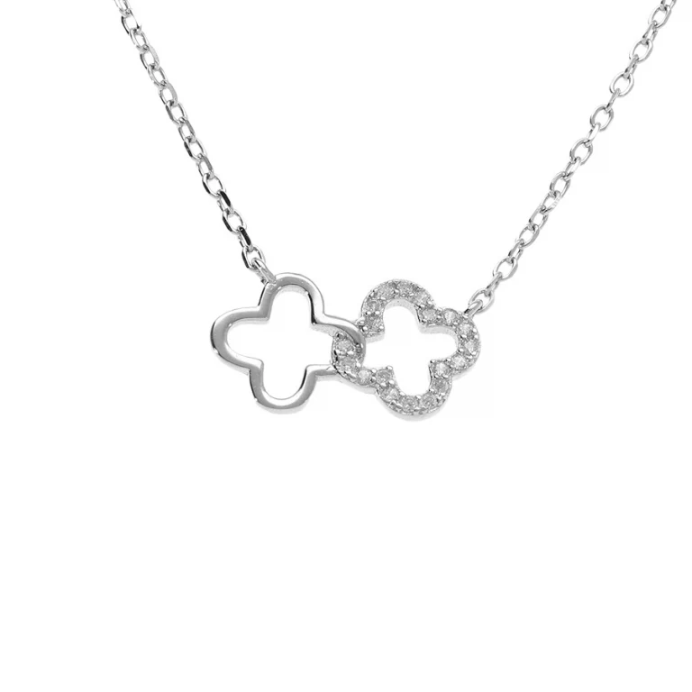 Collier double fleur oxydes blancs – Argent 925 rhodié | Azuline