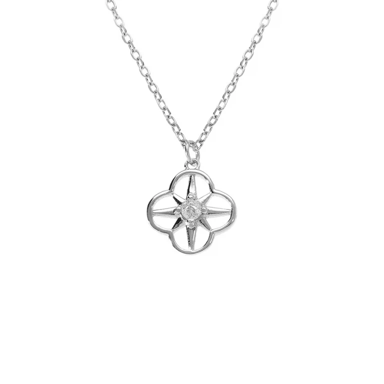 Collier fleur oxydes de zirconium blanc – Argent 925 rhodié | Azuline