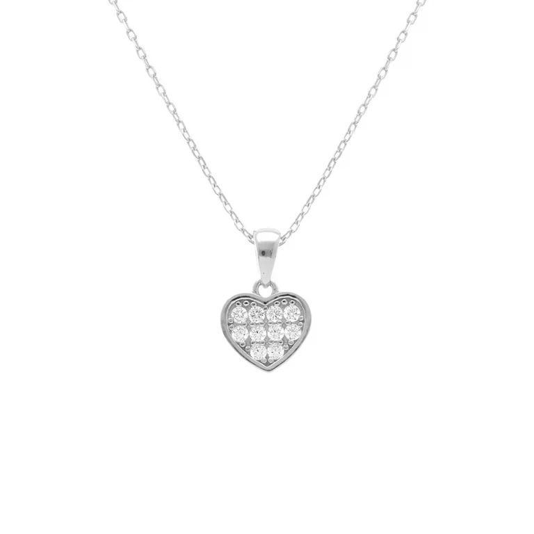 Collier cœur oxydes blancs coloris blanc grand modèle – Argent 925 rhodié | Azuline