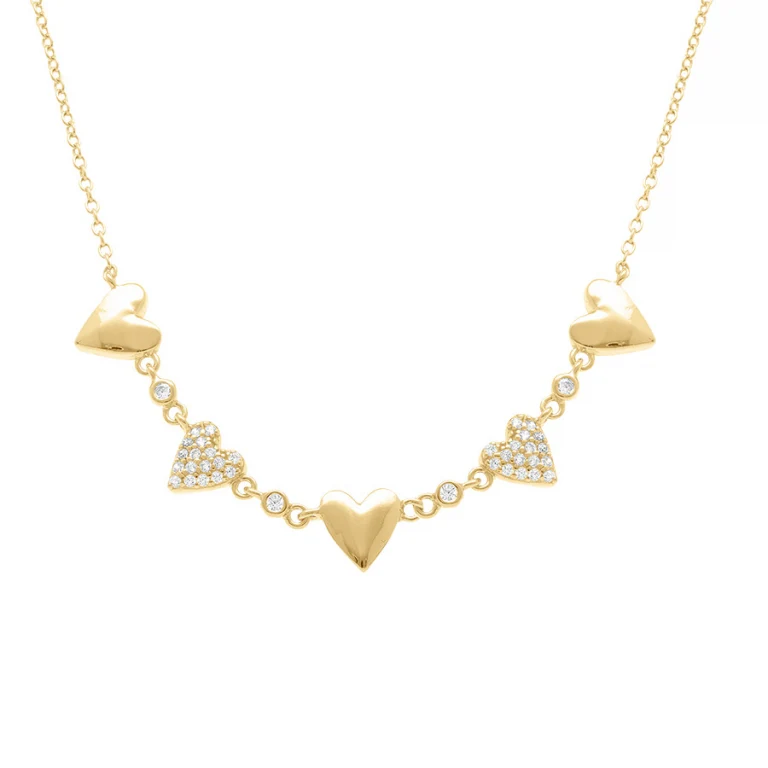 Collier cœurs lisses et oxydes blancs – Argent 925 doré | Azuline