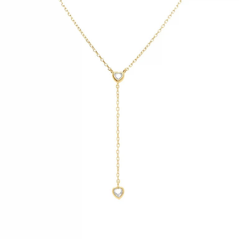 Collier cravate cœurs oxydes blancs – Argent 925 doré | Azuline