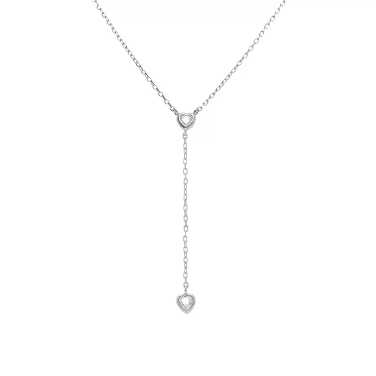 Collier cravate cœurs oxydes blancs – Argent 925 rhodié | Azuline