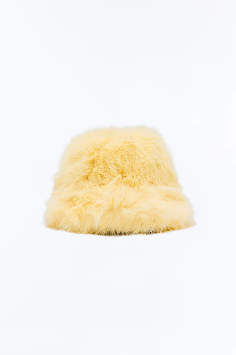 Soft Sun Faux Fur Bucket Hat - Butter Yellow