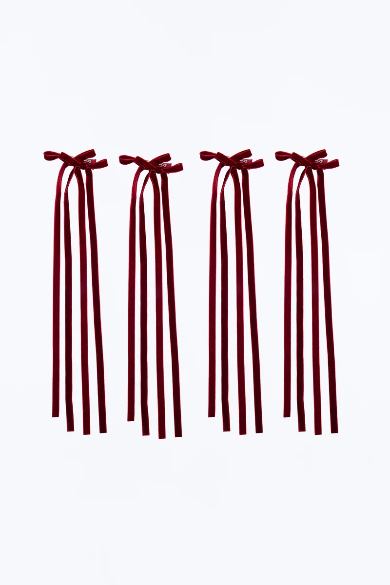 All Dolled Up Velvet Hair Clip Set - Burgundy