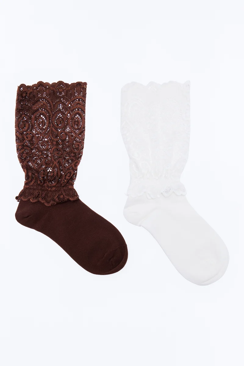 Delicate Charm 2 Pair Sock Set - White/combo
