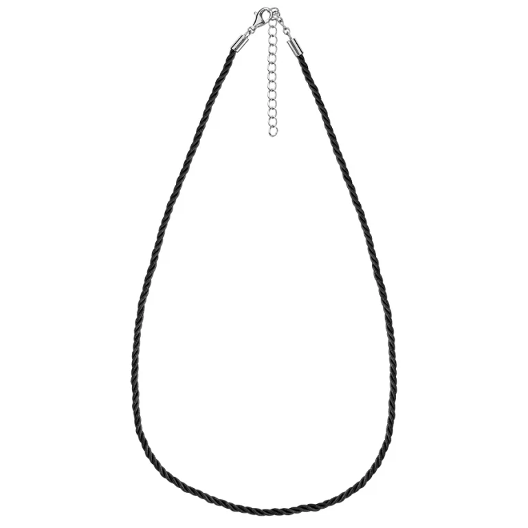 Collier cordon coton noir 2mm – Argent 925 rhodié | Azuline