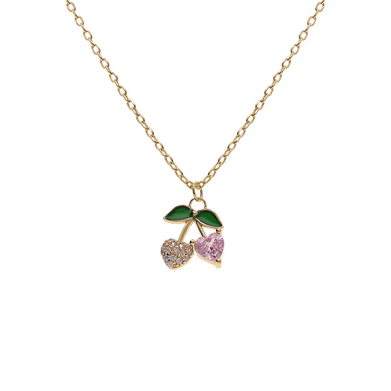 Collier cerise oxydes roses et verts – Argent 925 doré | Azuline