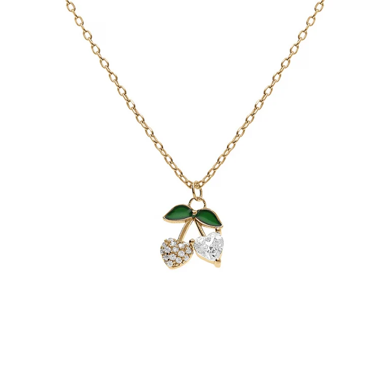 Collier cerise oxydes blancs et verts – Argent 925 doré | Azuline