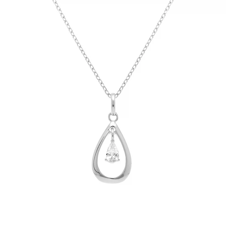 Collier goutte ovale oxydes blancs – Argent 925 rhodié | Azuline