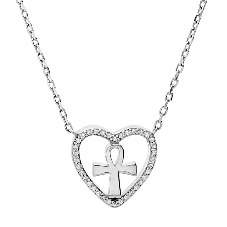 Collier cœur évidé croix oxydes blancs – Argent 925 rhodié | Azuline