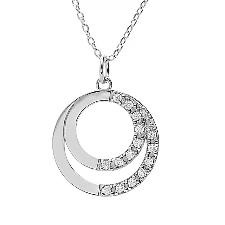 Collier double cercle oxydes blancs – Argent 925 rhodié | Azuline