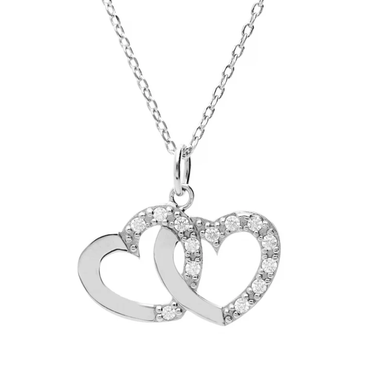 Collier double cœur oxydes blancs – Argent 925 rhodié | Azuline