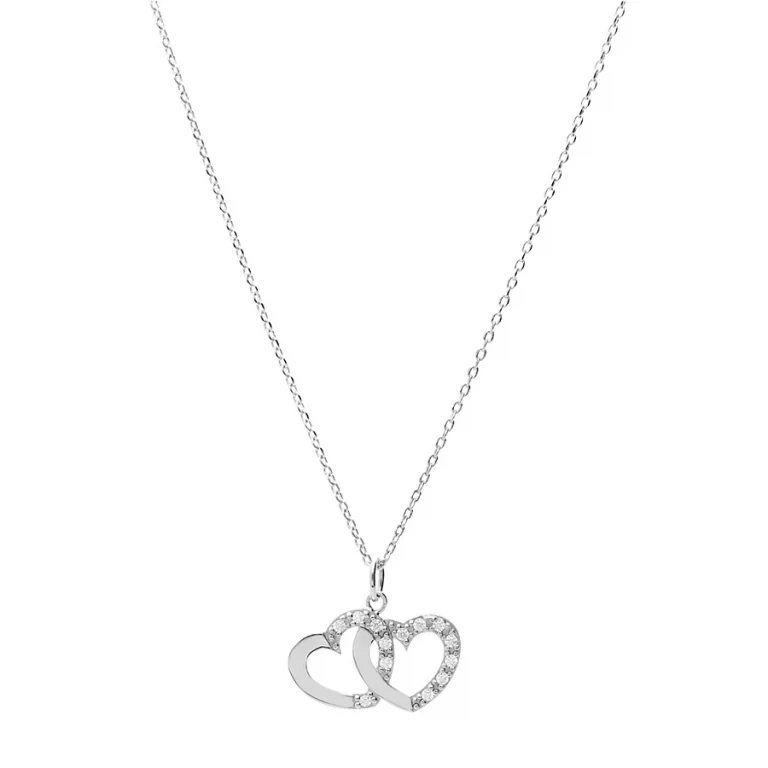 Collier double cœur oxydes blancs – Argent 925 rhodié | Azuline