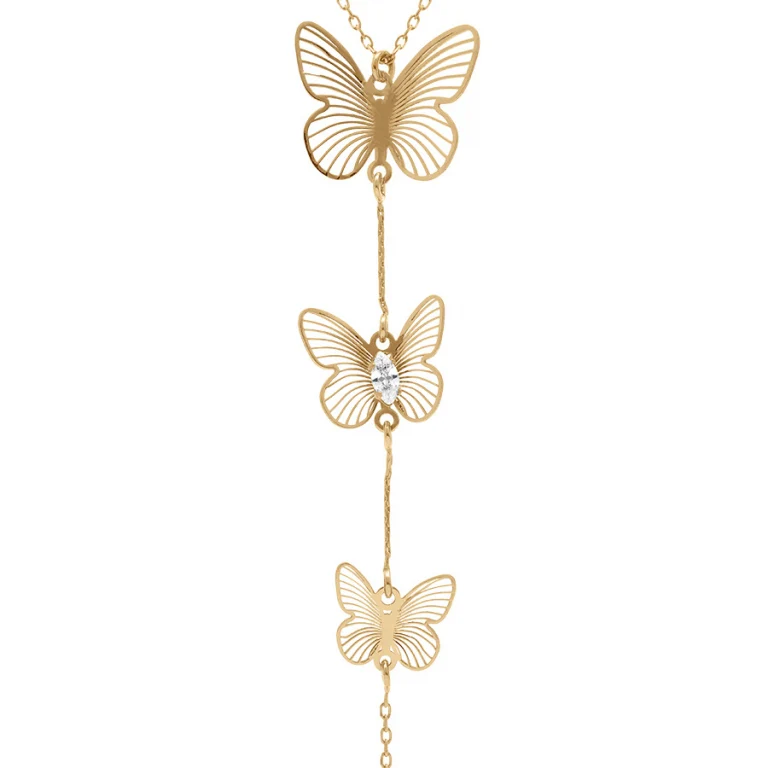 Collier papillons oxydes blancs coloris blanc ajouré – Argent 925 doré | Azuline