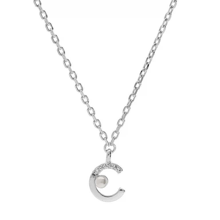 Collier demi cercle perle imitation et oxydes blancs – Argent 925 rhodié | Azuline