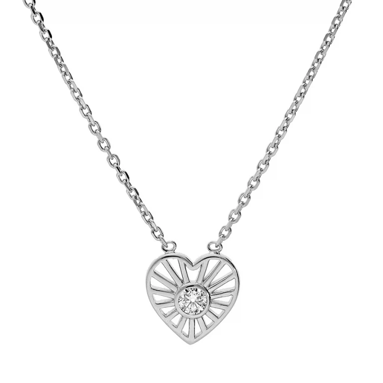 Collier cœur soleil oxydes blancs – Argent 925 rhodié | Azuline