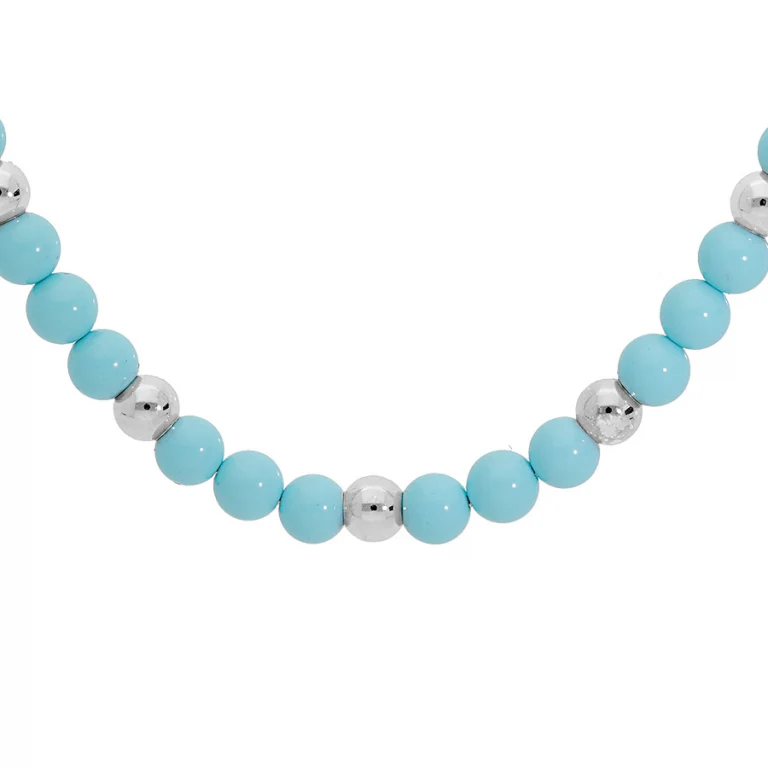 Collier maille rectangle boules bleues – Argent 925 rhodié | Azuline
