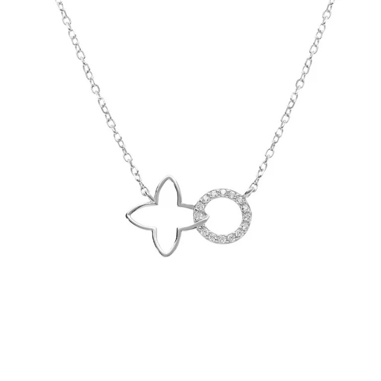 Collier fleur découpée cercle oxydes blancs coloris blanc – Argent 925 rhodié | Azuline
