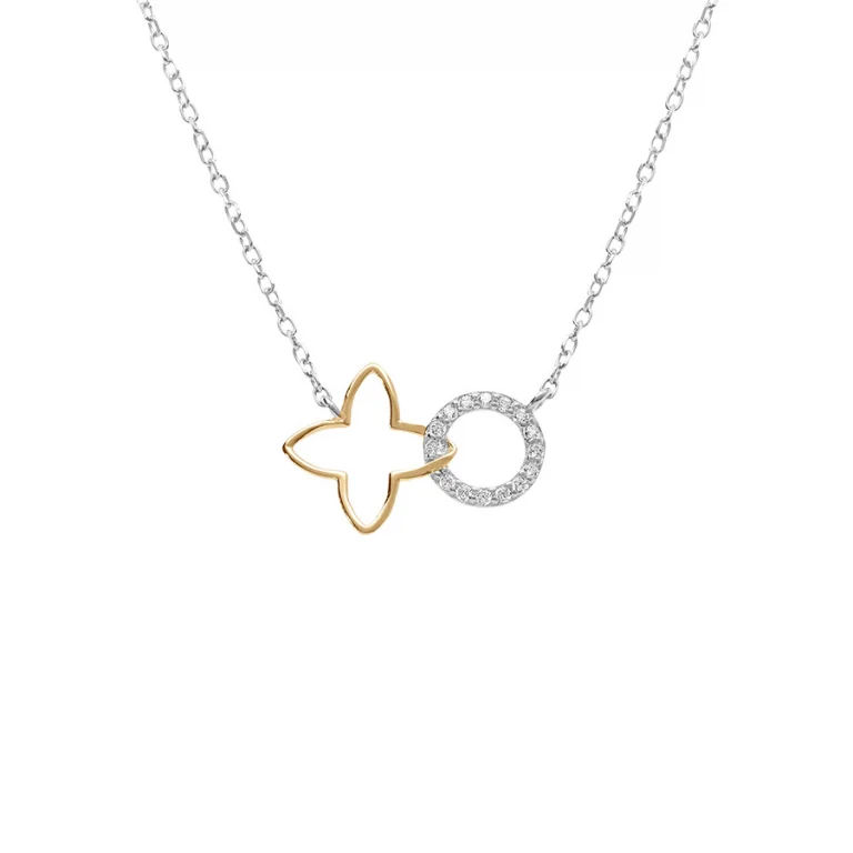 Collier fleur découpée cercle oxydes blancs – Argent 925 rhodié | Azuline