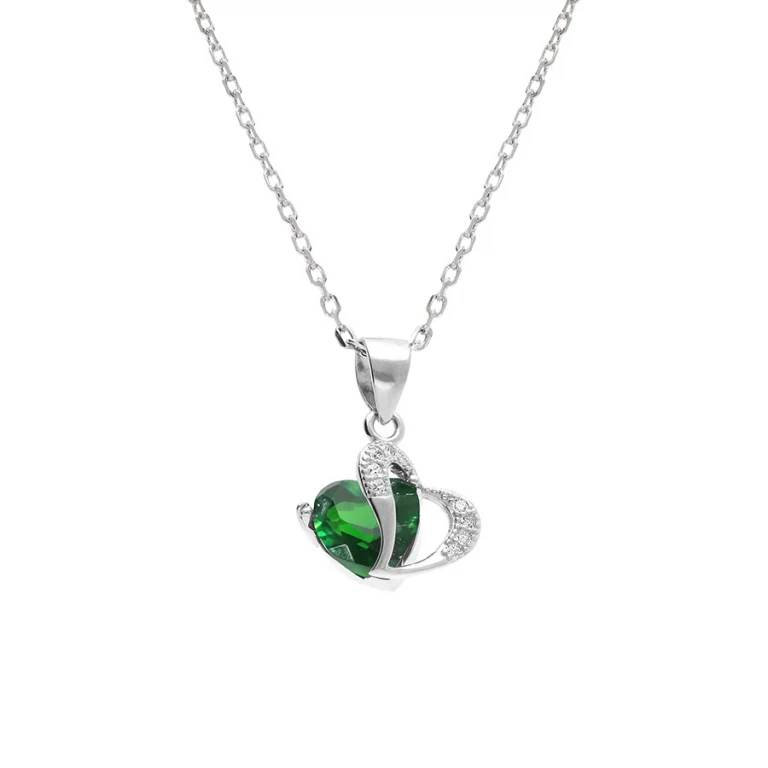 Collier double cœur oxydes verts – Argent 925 rhodié | Azuline