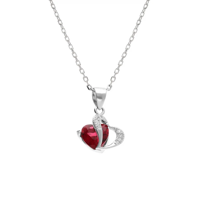 Collier double cœur oxydes rouge et blancs – Argent 925 rhodié | Azuline