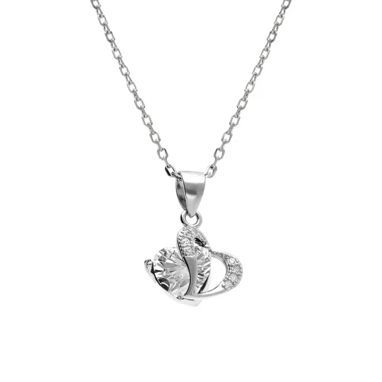 Collier double cœur oxydes blancs coloris blanc – Argent 925 rhodié | Azuline
