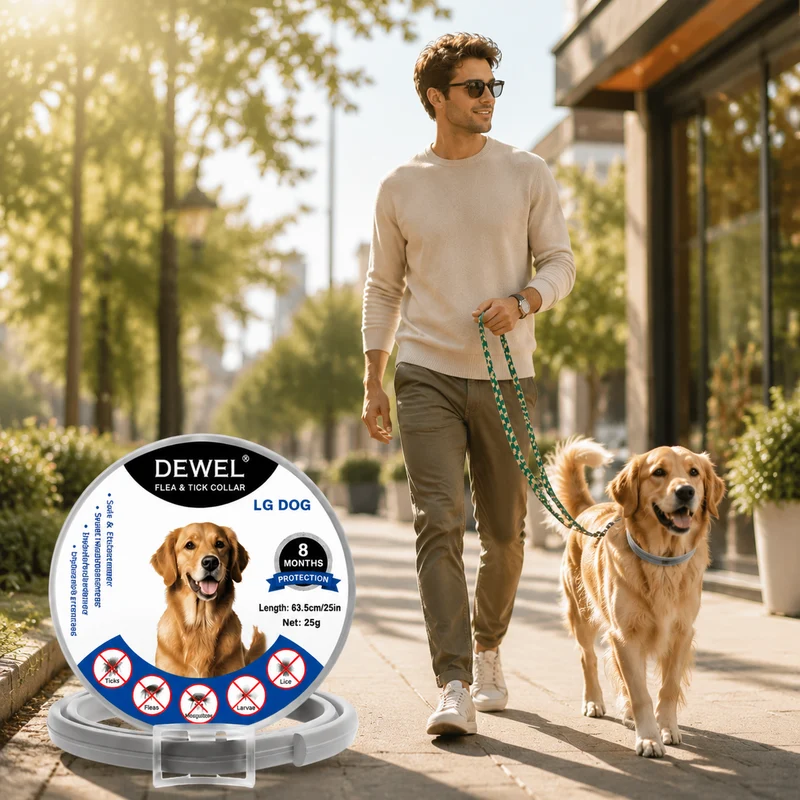 DEWEL-Flea and Tick Collar for Large, Medium & Small Dogs – 63.5cm Adjustable, 8-Month Protection