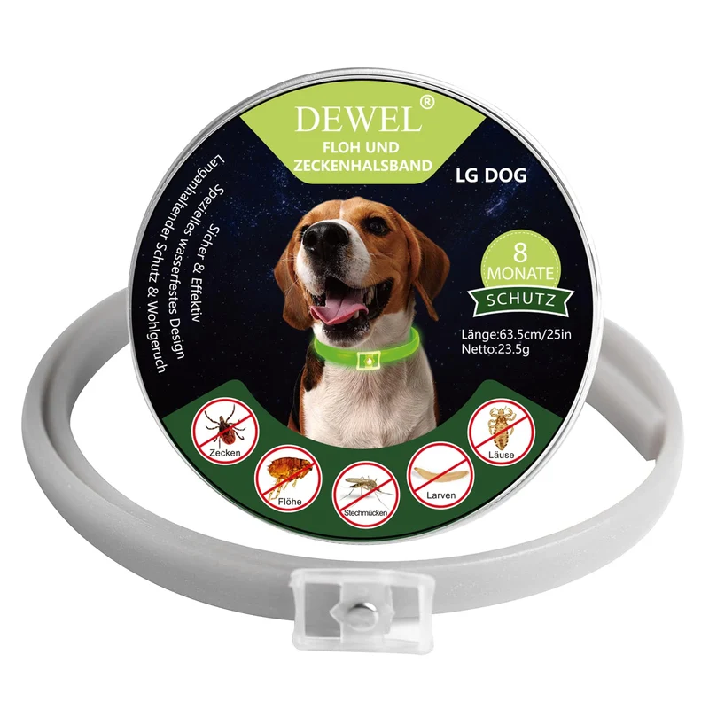 DEWEL-Leuchtendes Floh- & Zeckenhalsband für mittelgroße und große Hunde – Verstellbar 63,5 cm, Für sichere Nachtspaziergänge – 8 Monate Schutz
