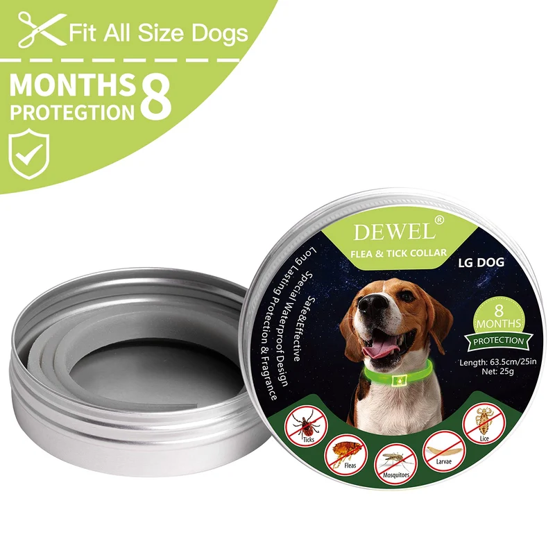 DEWEL-Leuchtendes Floh- & Zeckenhalsband für mittelgroße und große Hunde – Verstellbar 63,5 cm, Für sichere Nachtspaziergänge – 8 Monate Schutz
