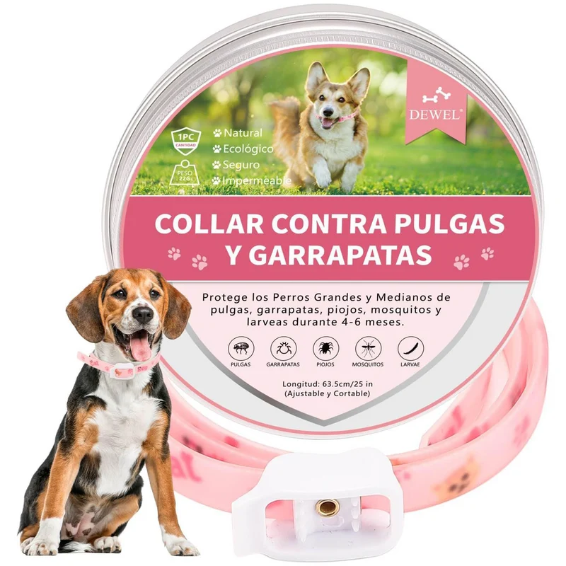 DEWEL-Floral Flea & Tick Collar–Adjustable 63.5cm for Medium & Large Dogs, Stylish Pet Decoration– 8-Month Protection