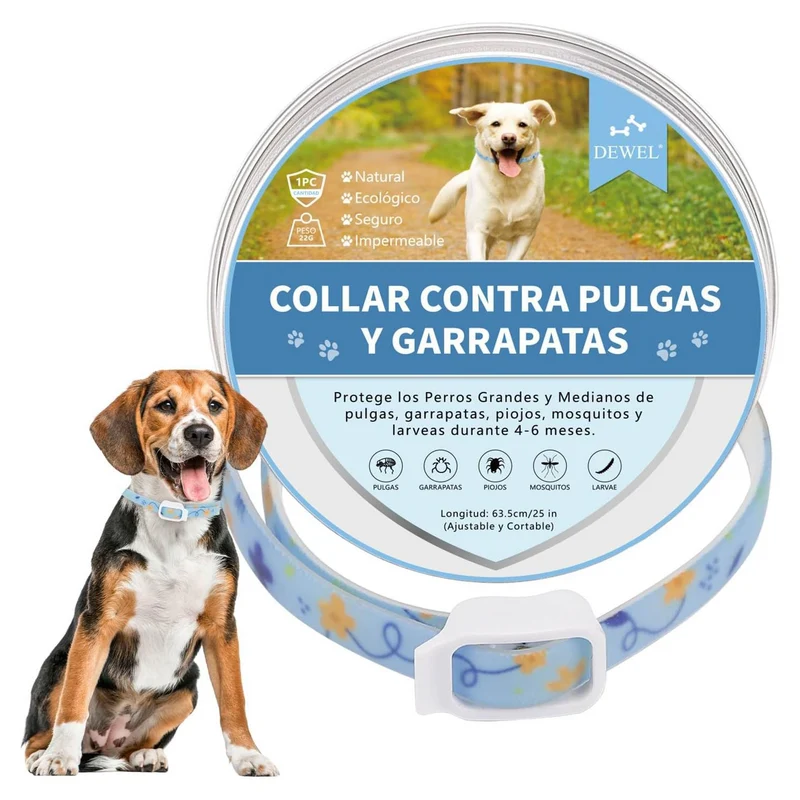 DEWEL-Floral Flea & Tick Collar–Adjustable 63.5cm for Medium & Large Dogs, Stylish Pet Decoration– 8-Month Protection