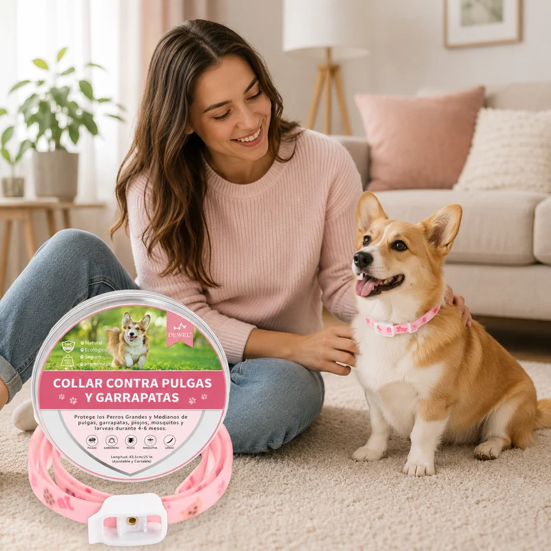 DEWEL-Floral Flea & Tick Collar–Adjustable 34.5cm for Cats&Small Dogs, Stylish Pet Decoration– 8-Month Protection