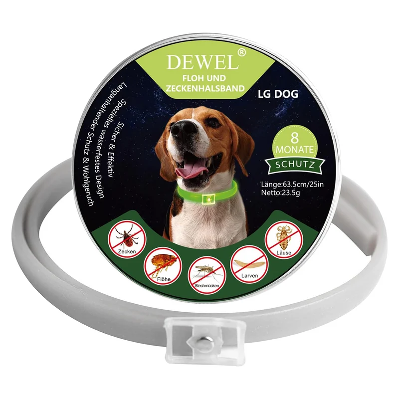 DEWEL-Luminous Flea & Tick Collar –Adjustable 63.5cm for Medium & Large Dogs, Night Safety – 8-Month Protection