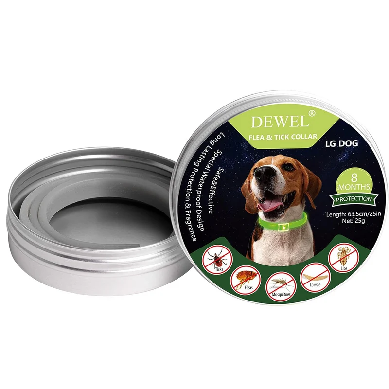 DEWEL-Luminous Flea & Tick Collar –Adjustable 63.5cm for Medium & Large Dogs, Night Safety – 8-Month Protection
